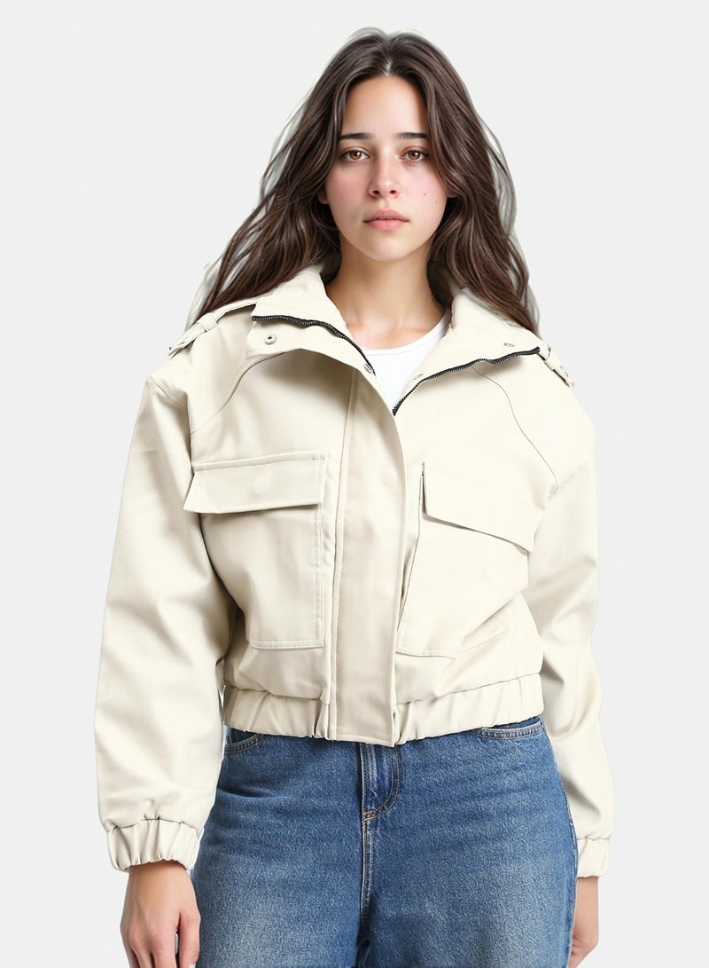RAVIN Women Double Closure Leather Jacket With Hem Light Beige - Image 1